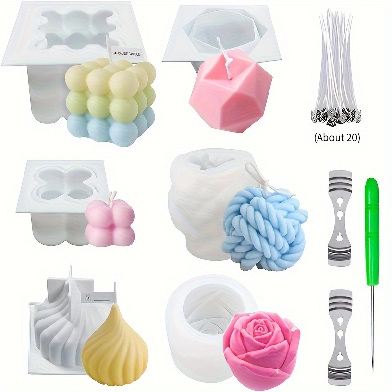 

Silicone Candle Making Molds Set - 6 Designs Resin Casting Kit For Diy Craft, Square & Floral Shapes, Handmade Aromatherapy Candle Decor Molds, Soy Wax Mold Kit