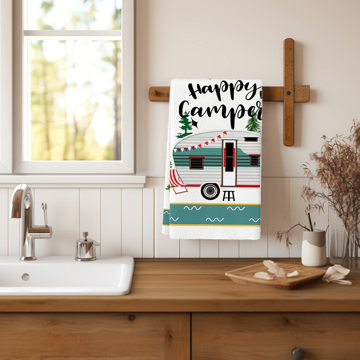 

2pcs Camping Dish Towel Set - Super Soft Polyester, Hand Wash Only, Contemporary Design With Funny Sayings & Outdoor - Kitchen, Rv, And Camper Gifts