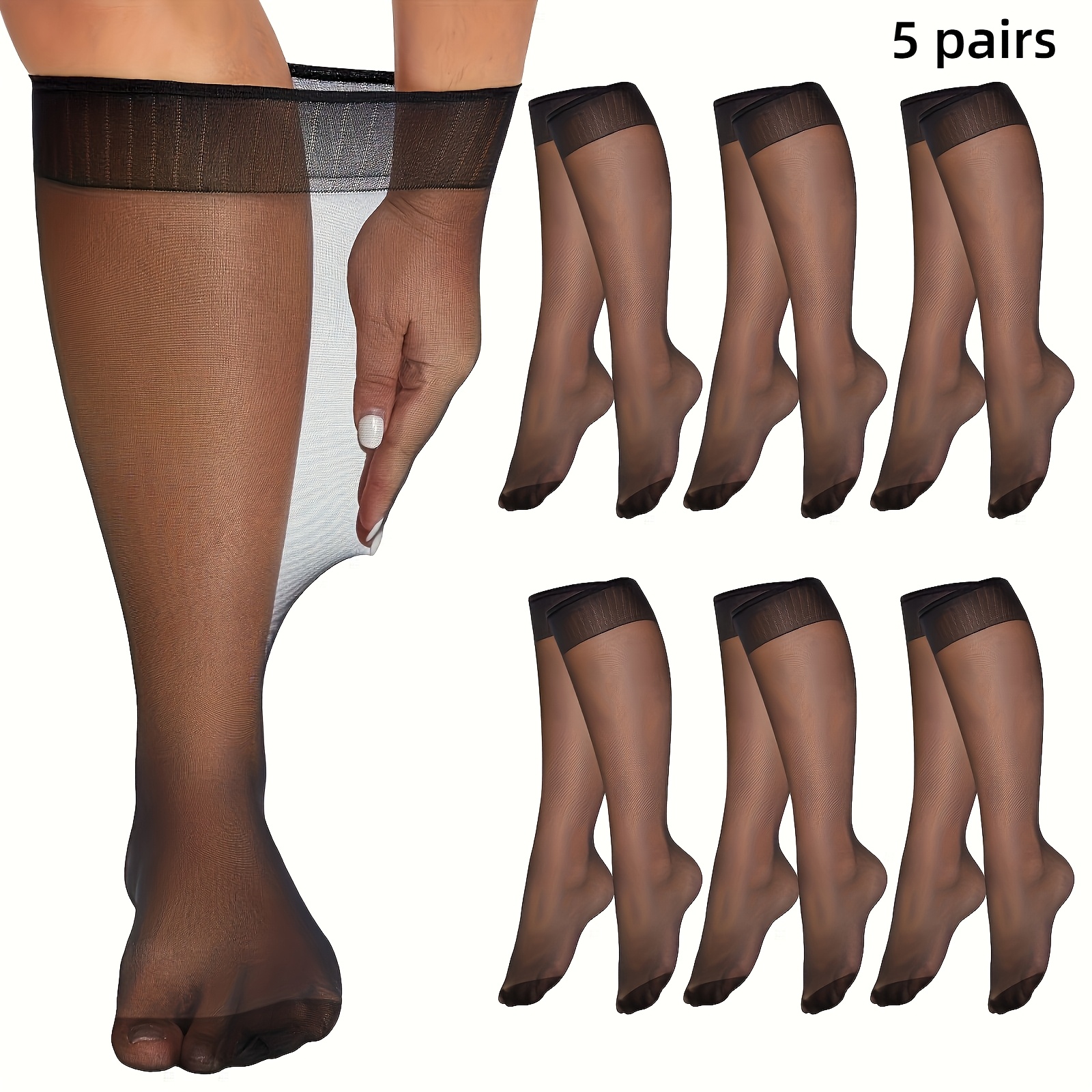 TEMU 5-pair Mid-calf Sheer Tights, Anti-snag, Ultra-thin Mid-length Socks For Women, Nude Color, Half-calf Summer Invisible Thin Stockings