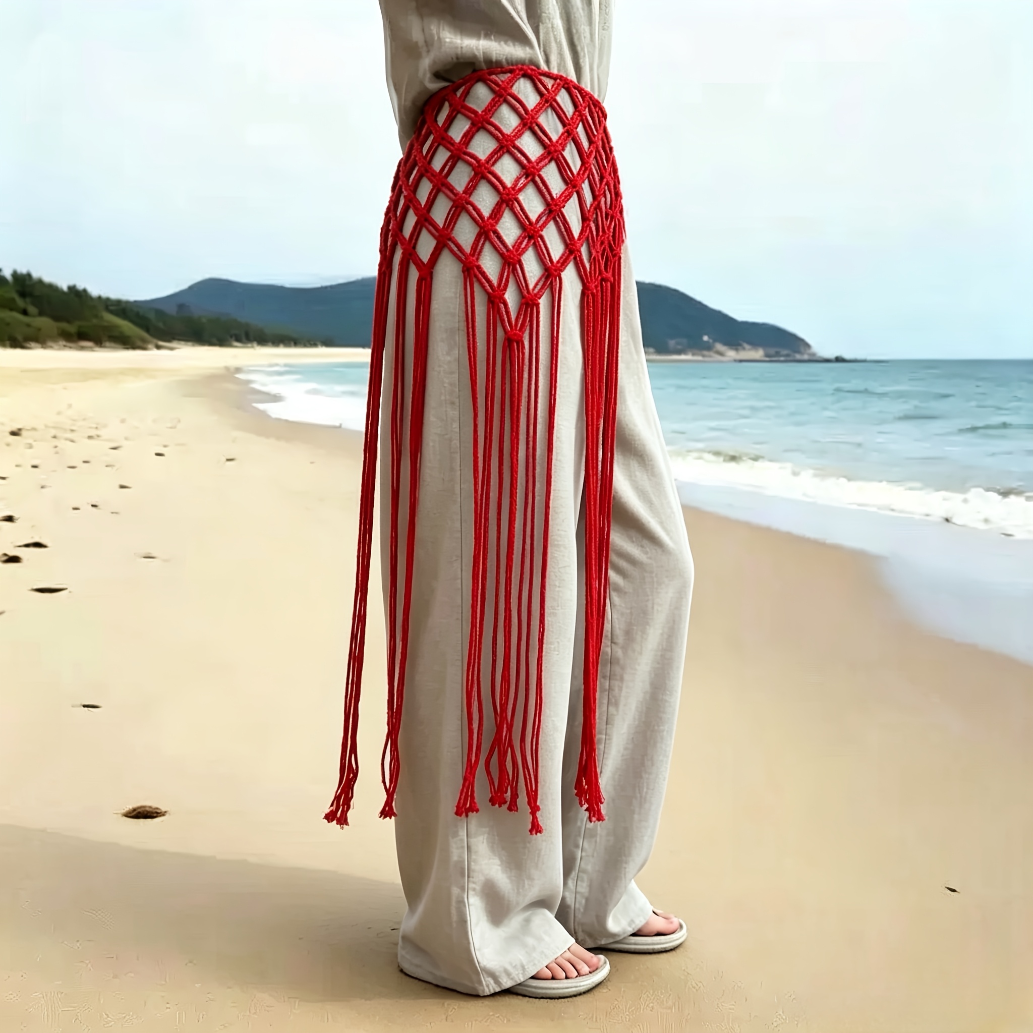 TEMU Women's Y2k Sexy Boho Maxi Skirt Sheer Crochet Cover Up Skirts Low Waist A Line Flowy Tassel Dress