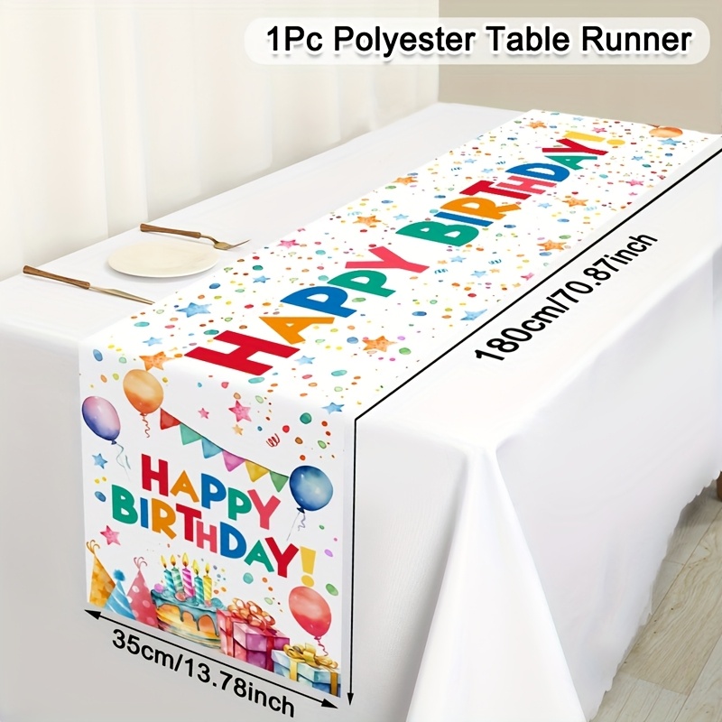 Image of 1pc Colorful Happy Birthday Table Cover With Colorful Balloon Pattern Polyester Table Runner For Birthday Party Table Decoration Adult Birthday Party Supplies