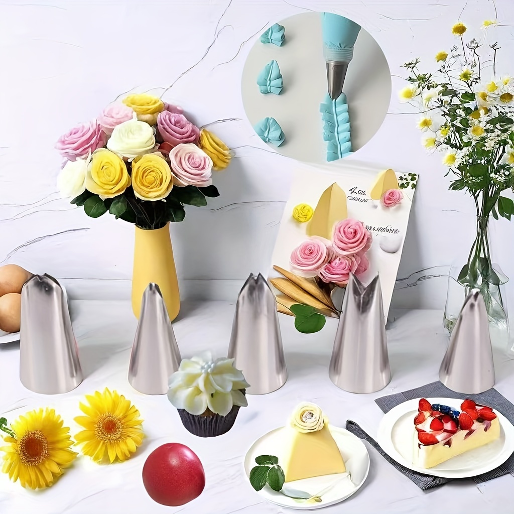 Image of 5-piece Stainless Piping Nozzles Set - Professional Cake Decorating Tips For Cupcakes & Pastries - Durable, Versatile Baking Accessories For Icing & Piping Decoration