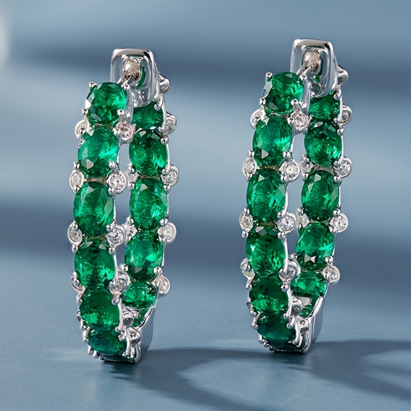 Elegant Luxury Shiny Synthetic Gemstone Hoop Earrings Women's