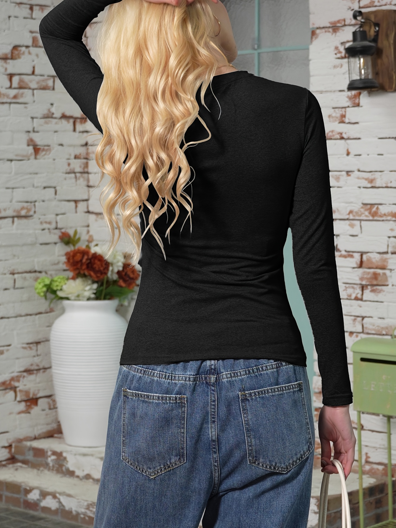 Sweat-shirt Femme Manches Longues Col Rond - Coupe Tunique Oversize, Rayures Sur Manches - En Coton/polyester, Décontracté - 4