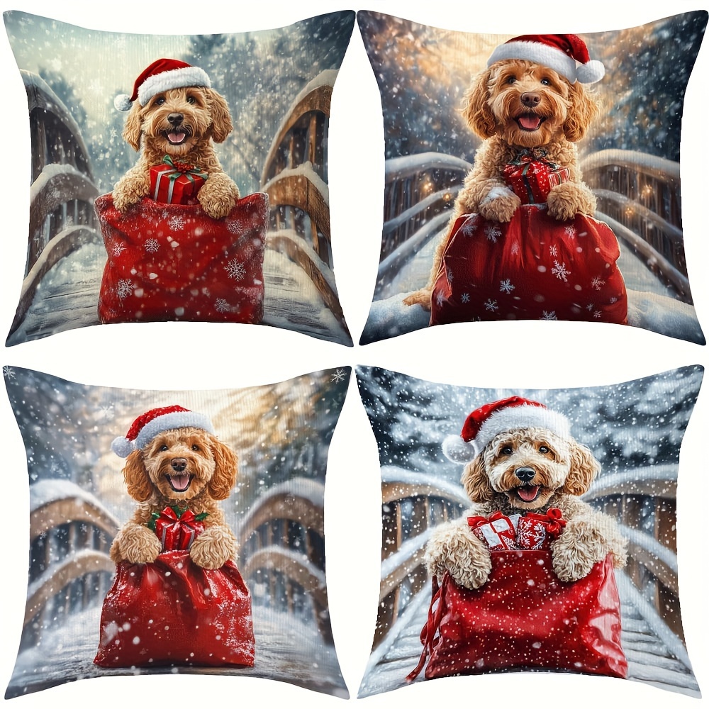 

4pcs Dog Throw Pillow Covers Set - Double-sided, Zippered Decorative Cushion Cases For Sofa & Home - Halloween & Christmas, Best For Christmas