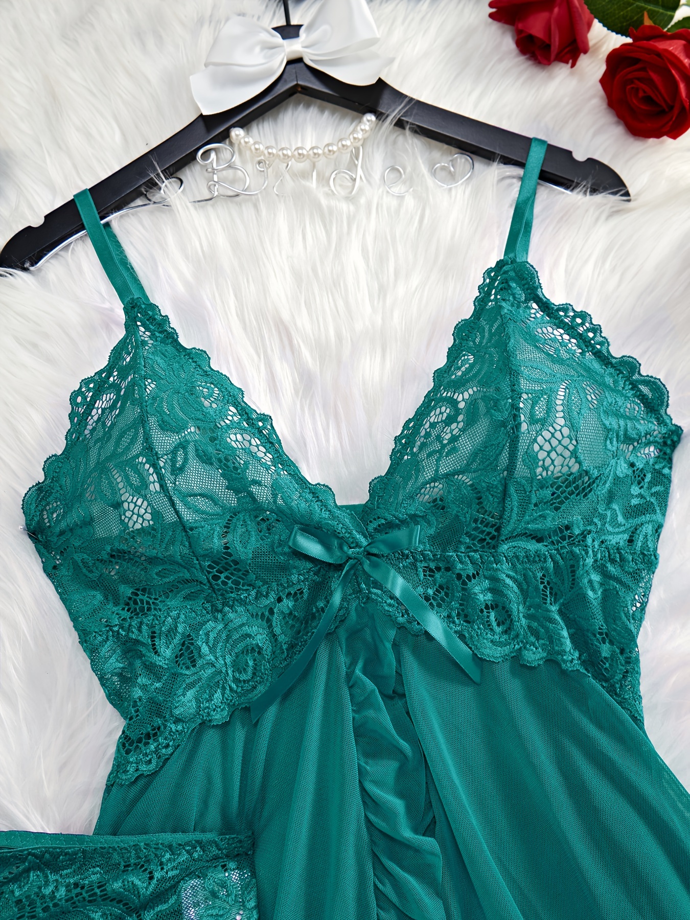 Sultry Floral Lace Lingerie Set Deep V Ruffle Split Slip - Temu