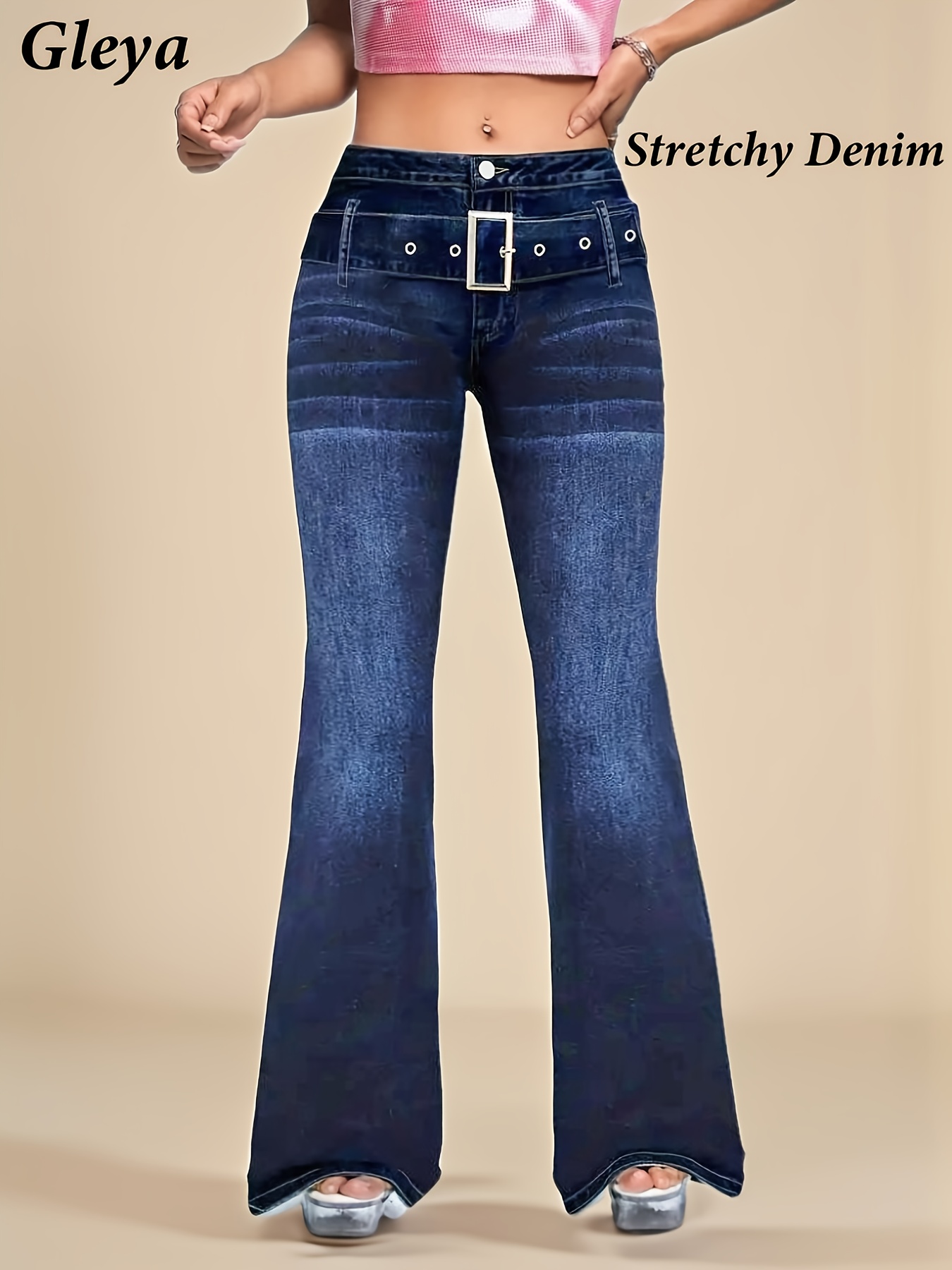 Elegante Skinny Jeans voor Dames | Blauwe Stretch Denim met Zakken, Fashion Riem Design