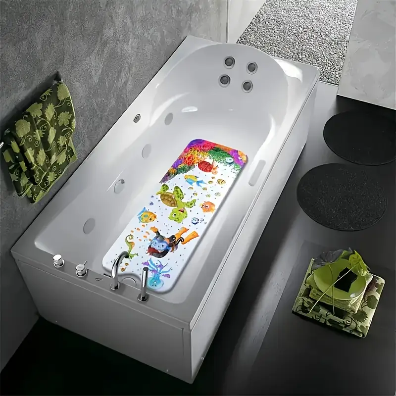 1pc extra long 16x40 inch non slip bathtub mat with vibrant underwater sea turtle design machine washable pvc shower mat with suction cups massage bubbles for bathroom safety mats for bathroom home decor pattern easy to clean bath households Product details 2