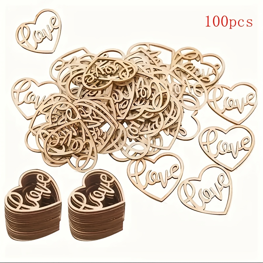 Image of 100pcs Wooden Heart Cutouts For Diy Valentine's Day, Wedding & Holiday Decor - Love-themed Hanging Ornaments For Christmas, Thanksgiving, New Year & Engagement Celebrations, Valentines Decorations