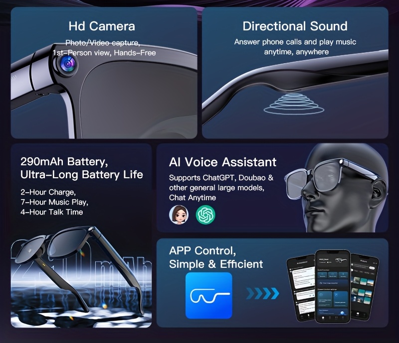 valentines day gifts 4k camera smart glasses ai smart glasses with real time translation object recognition open ear audio ultra   ideal for outdoor cycling work travel   to     hd audio Product details 1