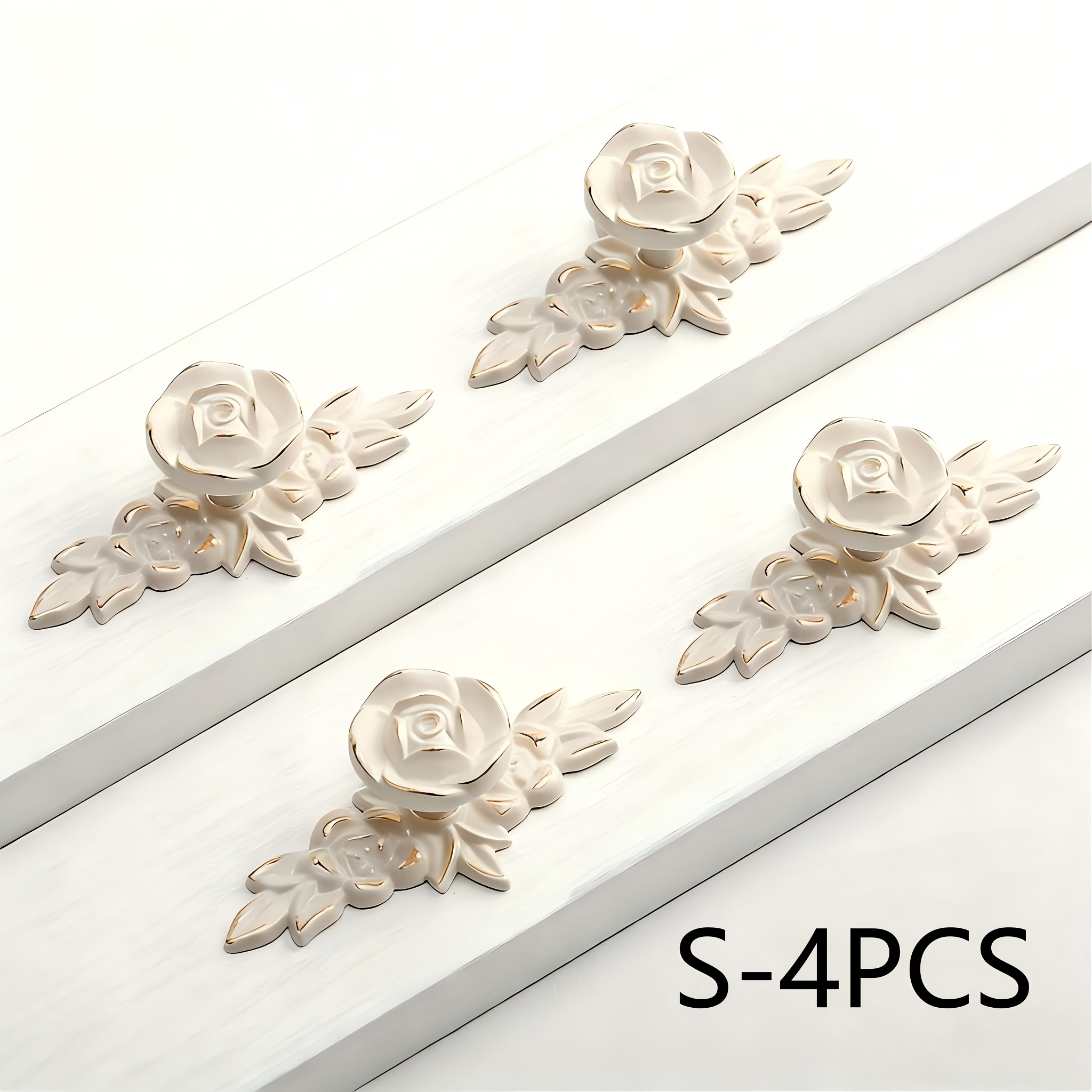 TEMU 1/4pcs Handle, European Painted Cabinet Door Handle, Modern Rose Furniture Handle, Single Hole White Small Handle