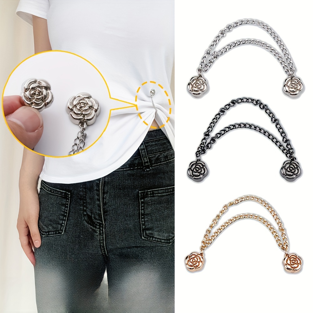 

2-pack Rose Shaped Magnetic Button Clasps For Securing Scarves, Shawls, Sarongs, And Adjusting Sleeve & Pant Lengths - Multifunctional Detachable No-sew Clothing Accessory In Black, Golden, & Metal