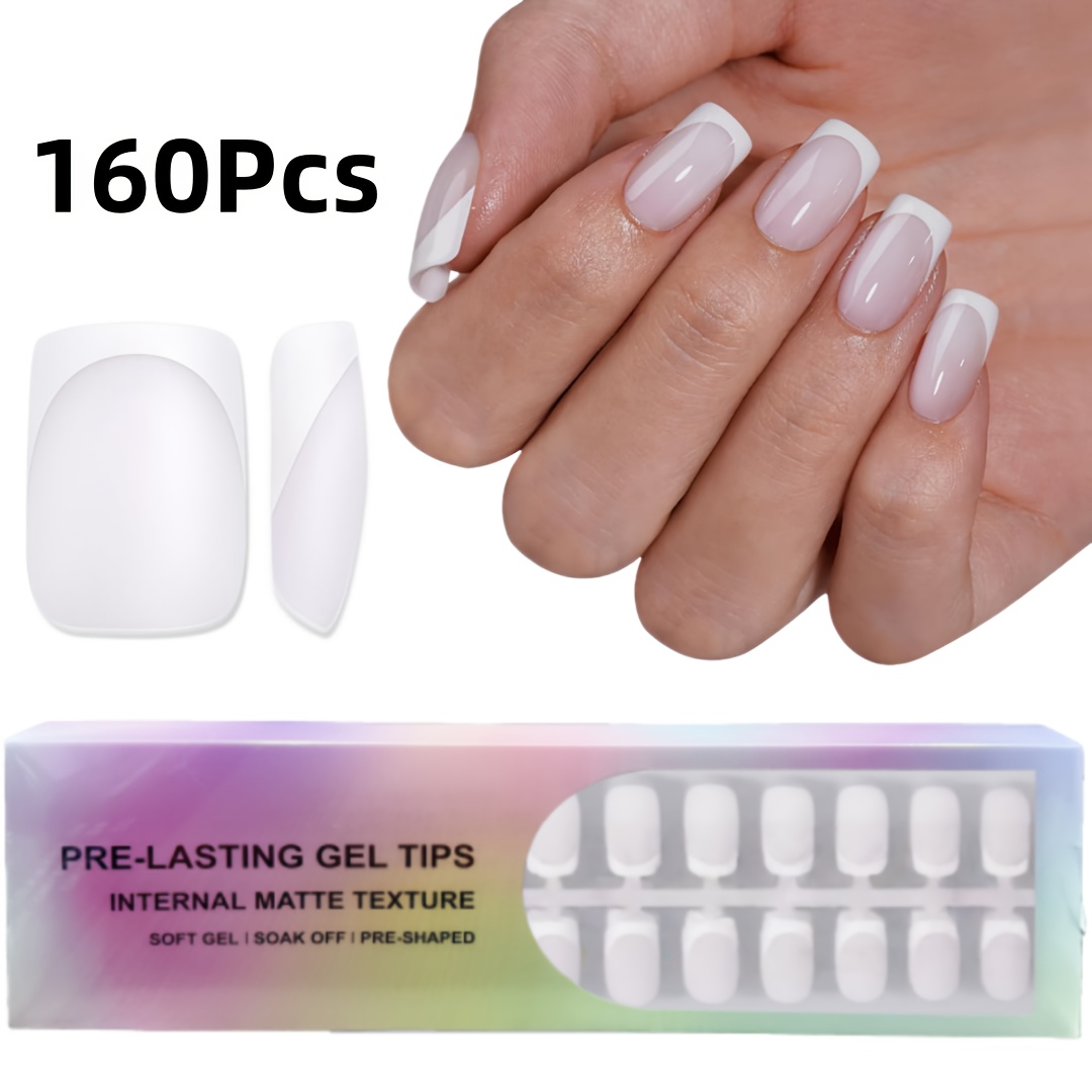 Image of 160pcs Short Square French Tip Press-on Nails, White French Tip Soft Gel Nail Tips, Fake Nails Set, Used As False Nails For Diy, Simple And Versatile Style In 16 Sizes Suitable For Women