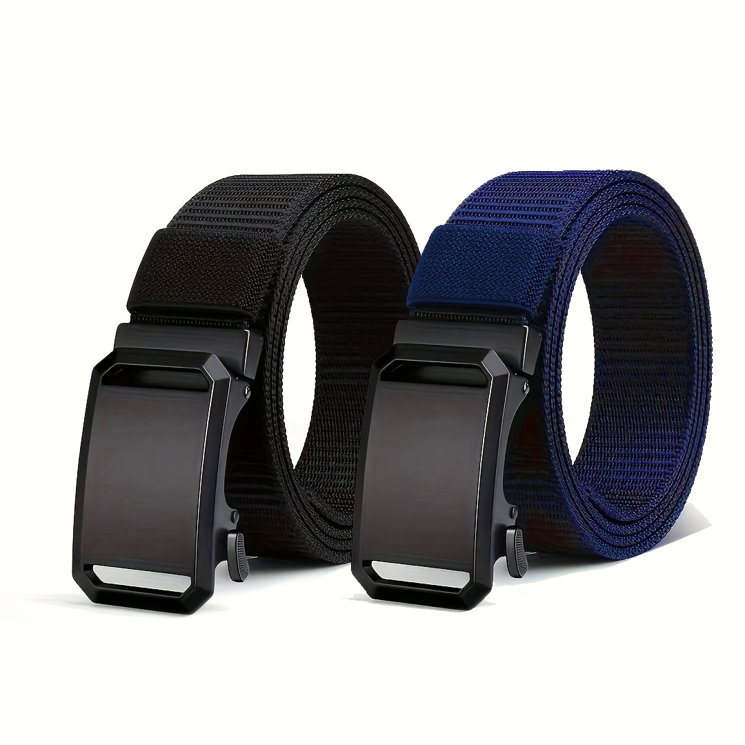 2pcs Men's Nylon Automatic Belt, Casual Nylon Pants Belt