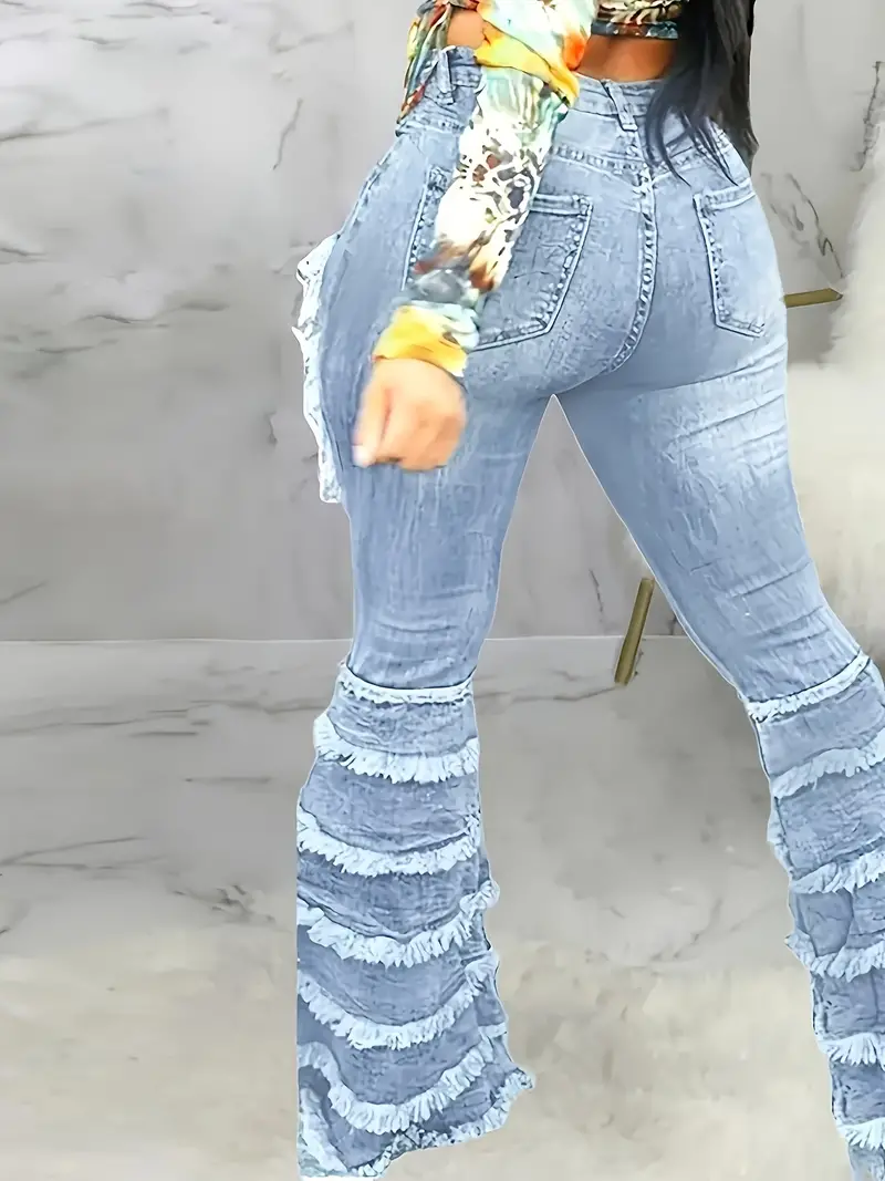 Women's Plus Size Bootcut Ripped Jeans Street Style - Temu