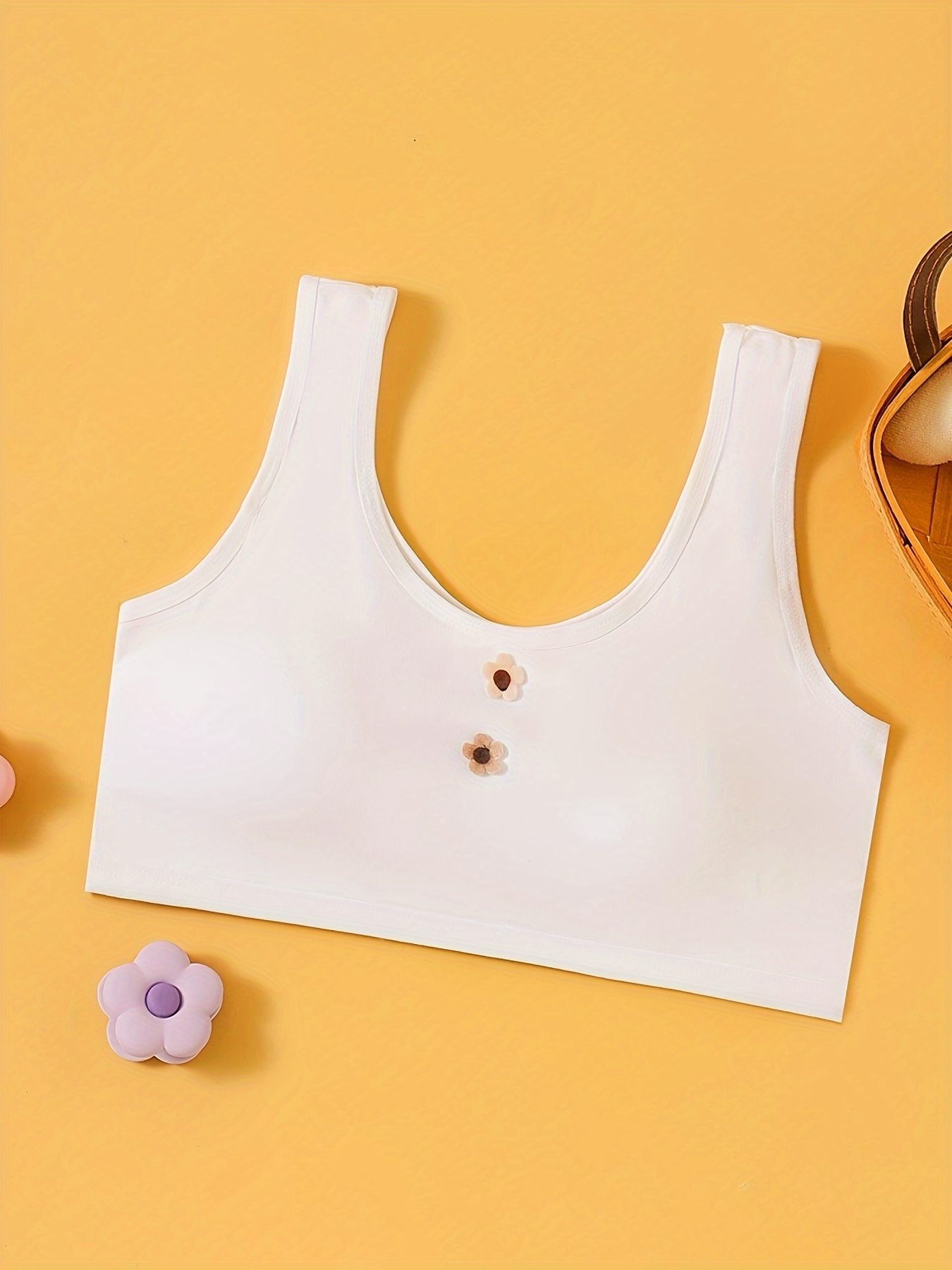 Girls Thin Camisole Bras Solid Color Simple Cartoon Pattern - Temu