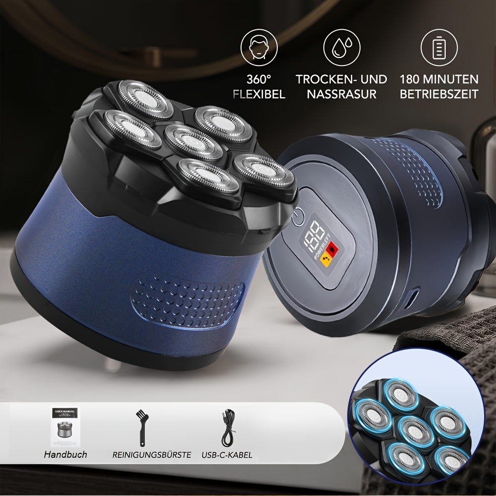 Hair Clippers For Men Bald, 360° Floating Rotary Razor With Led Display, Use, 180 Min , Usb-c Rechargeable - Bald Shaving Kit For Home, Travel