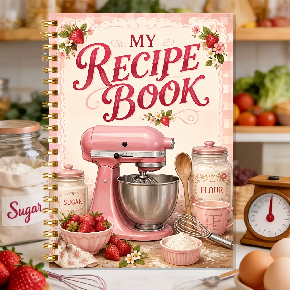TEMU Vintage Kitchen Floral Recipe Book, Creative Mixer Cover Design For Recording , And Meals, Spiral Bound Cookbook Journal With Portable Size,