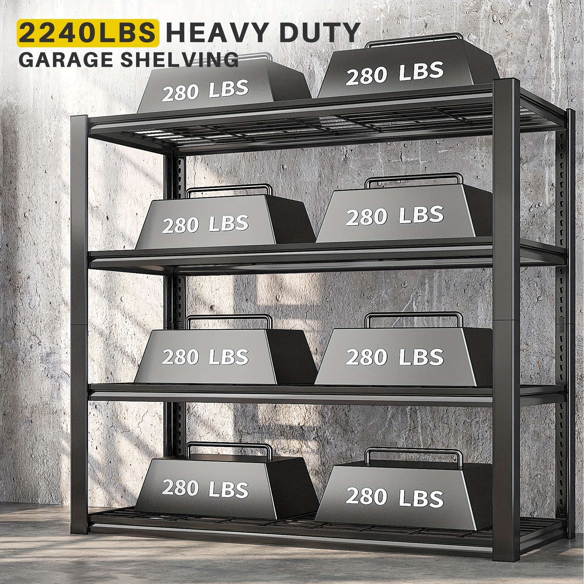 Heavy Duty Garage Shelving Unit - 48"W X 18"D X 39"H, Black, 1100 Lb Capacity