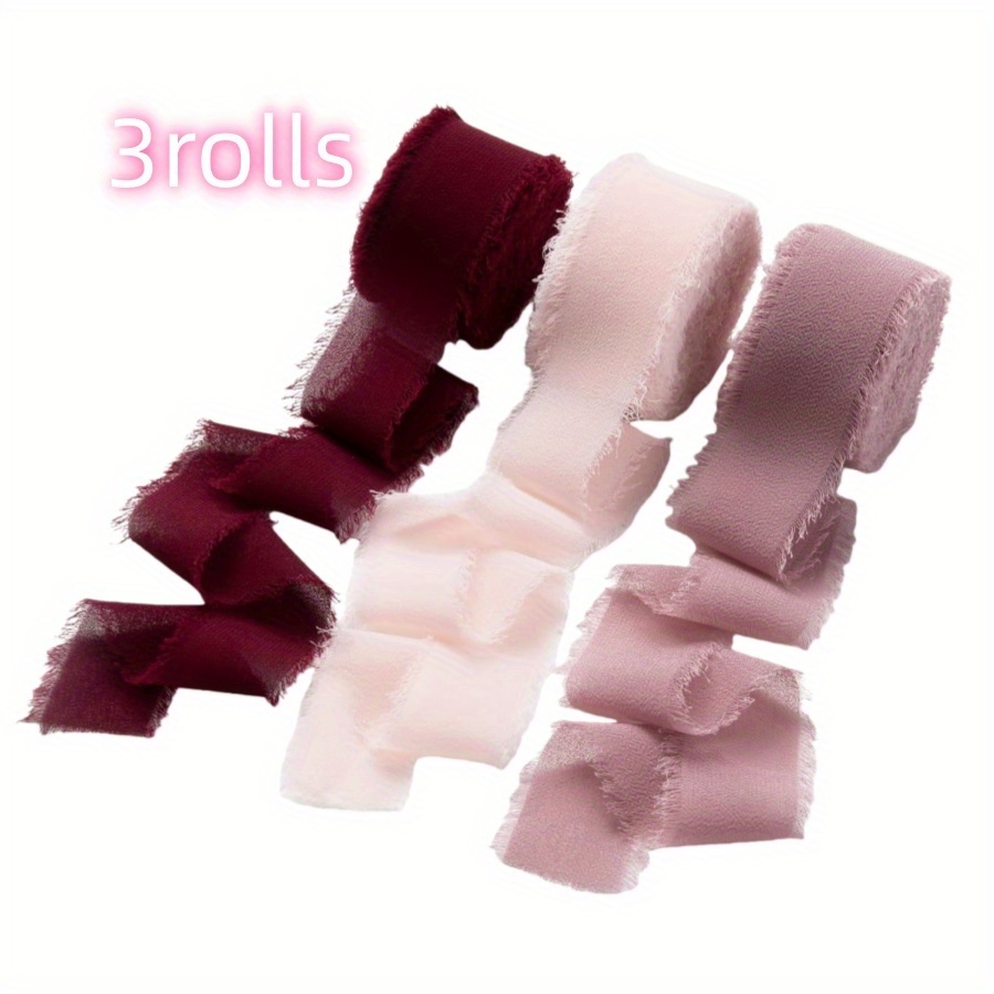 3 Rolls 2.6cm X 2.8m Burgundy And Ribbon For Flower Bouquet, 1" X 9yd Fabric Ribbon For Gift Wrapping, Handmade Frayed Ribbon For Wedding Invitations/christmas Decorations Christmas, Halloween