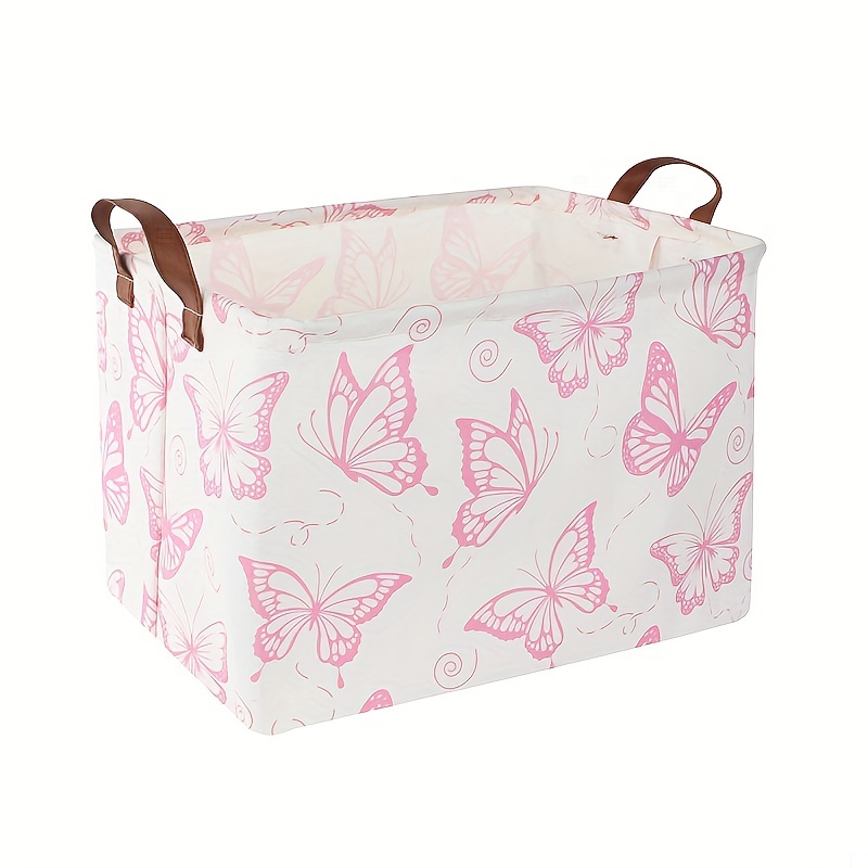 

1pc Pink Basket, Collapsible Cute Pattern Storage Bin, Storage Box With Handles, Gift Organizer, Shelf Basket, Laundry Baskets