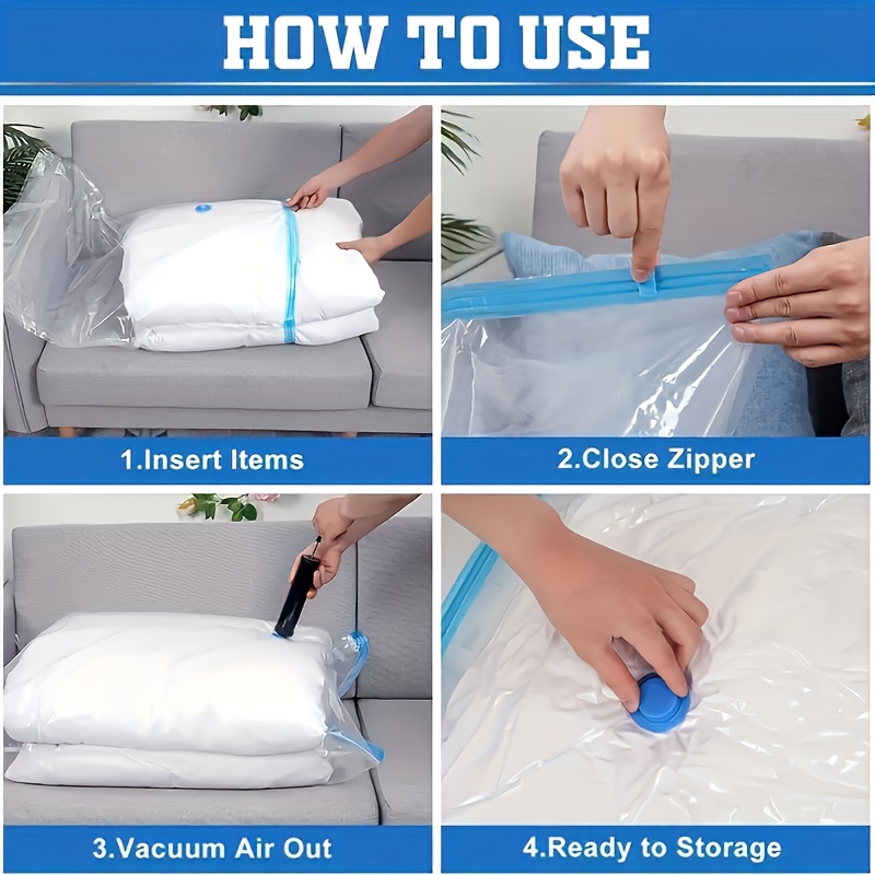 6Pcs Vacuum Storage Bag 1 Hand Pump Portable Plastic Travel