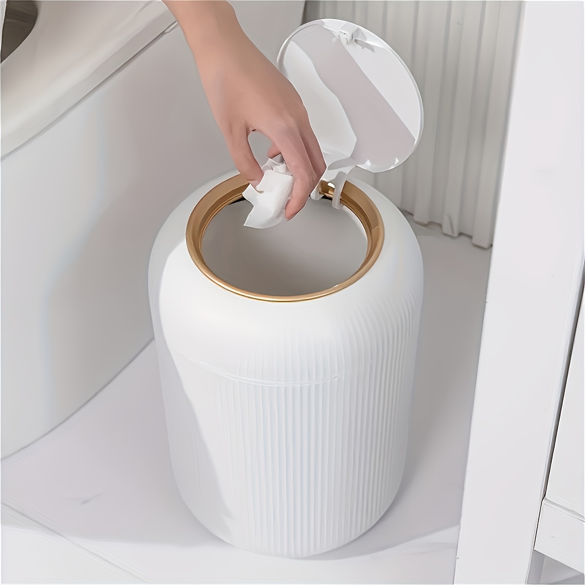 

9.5l Plastic Trash Can Lid - Cylindrical Bin For , , , Bedroom, Bathroom - No