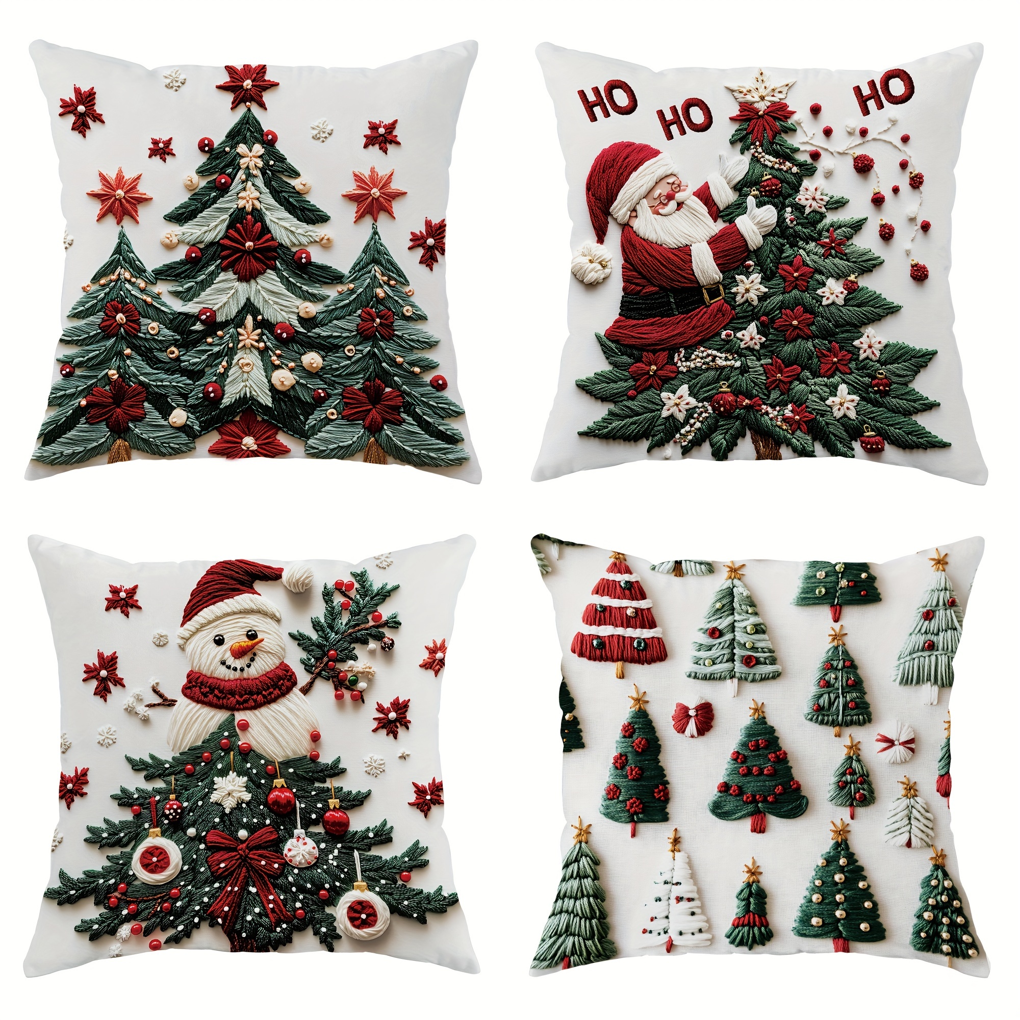 

4pcs Christmas Santa Snowman Ho Imitation Embroidery Red Pillowcases 1 Sided 18in*18in For Bedroom Sofa Bed Decor Inserts