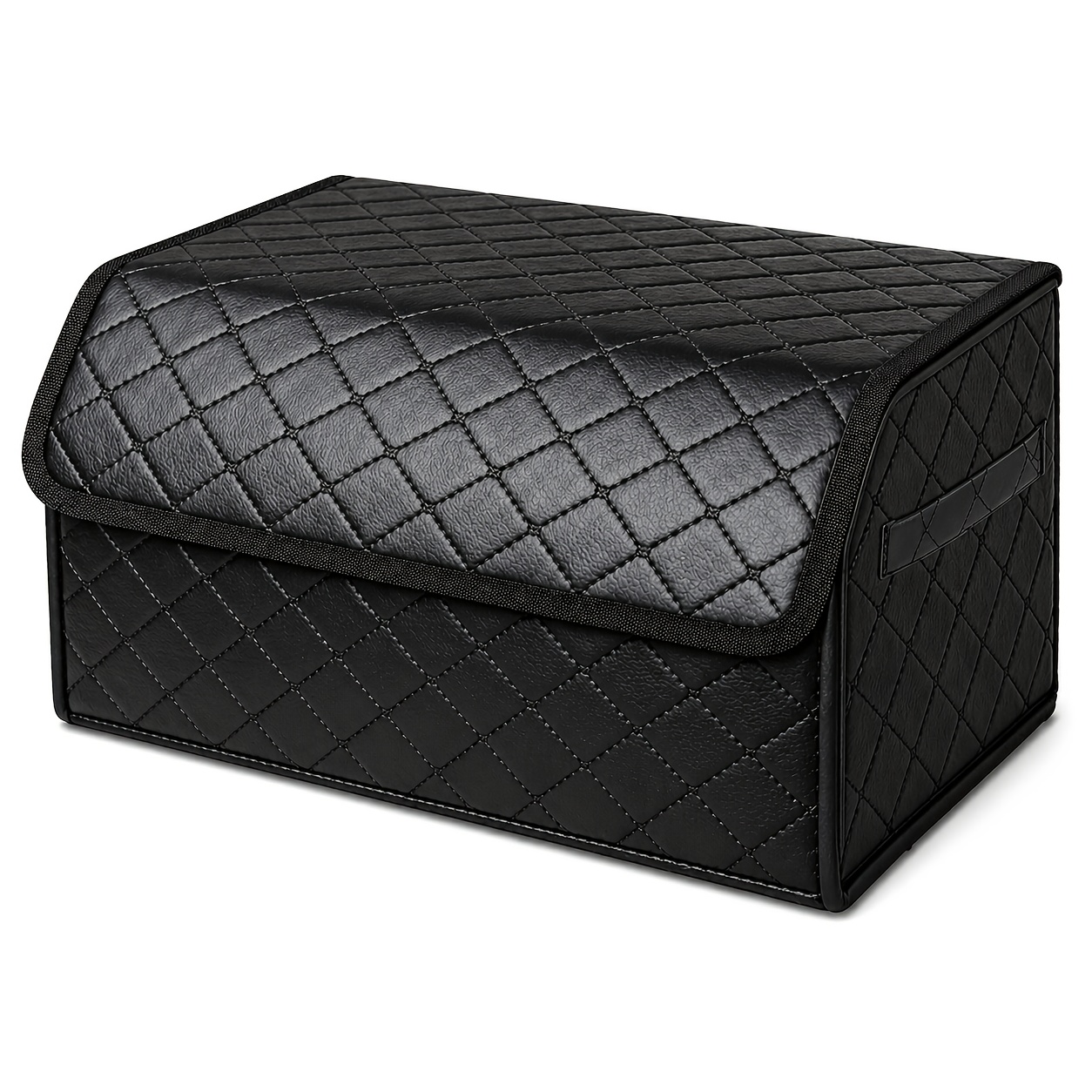 TEMU Qiankunbag Truck Organizer With Cover/side Handles Car Additions, Car Trunk Storage Heavy Duty Faux Leather Portable Cargo Storage Box Seat Back Container Foldable Auto Car Backseat Organizer