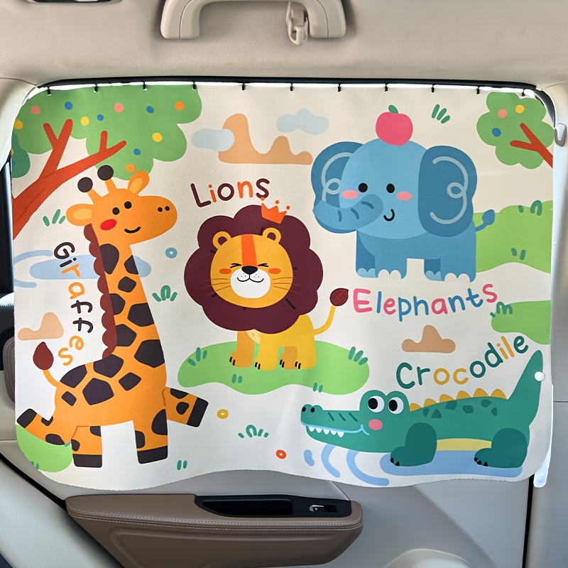 TEMU 1pc Cartoon Track-style Car Sunshade Curtain, Uv-resistant And Heat-insulating, Summer Sun Protection Car Window Curtains