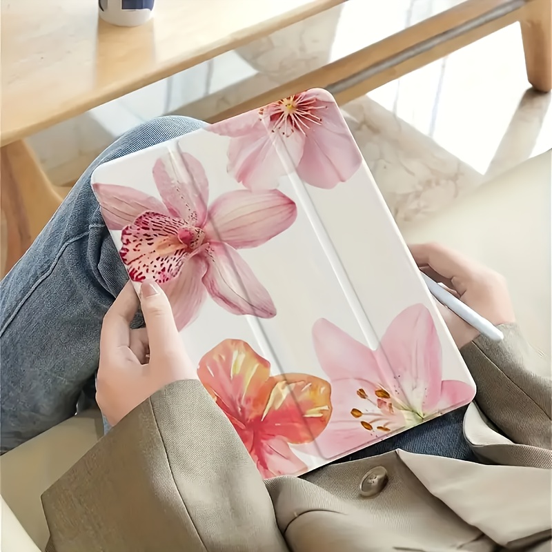 E-shop Schutzhülle für iPad, dreifach gefaltete Blumenmuster, für iPad 9. Generation, Schutzhülle 2021, Tablet-Hülle mit Ständer für iPad 9. Gen 10,2