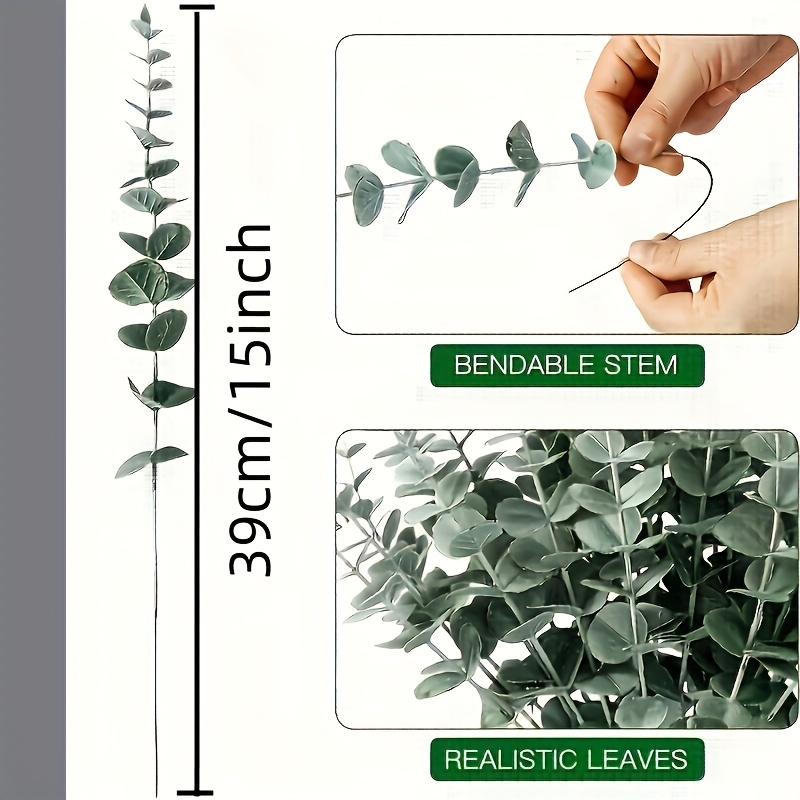 TEMU 28 Tiges d'Eucalyptus Artificielles Réalistes - Feuilles Artificielles en Bouquets, pour Bouquets, Centres de Table de Mariage, Décoration de