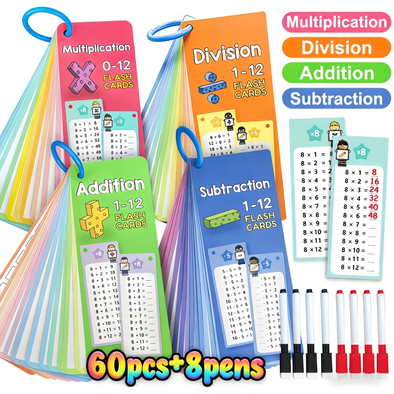Flashcards For Addition, Subtraction, Multiplication, And Division, Along With Erasable Pens, Are Perfect For Back-to-school Supplies, Educational Toys, And Gifts. Math Flashcards And Games