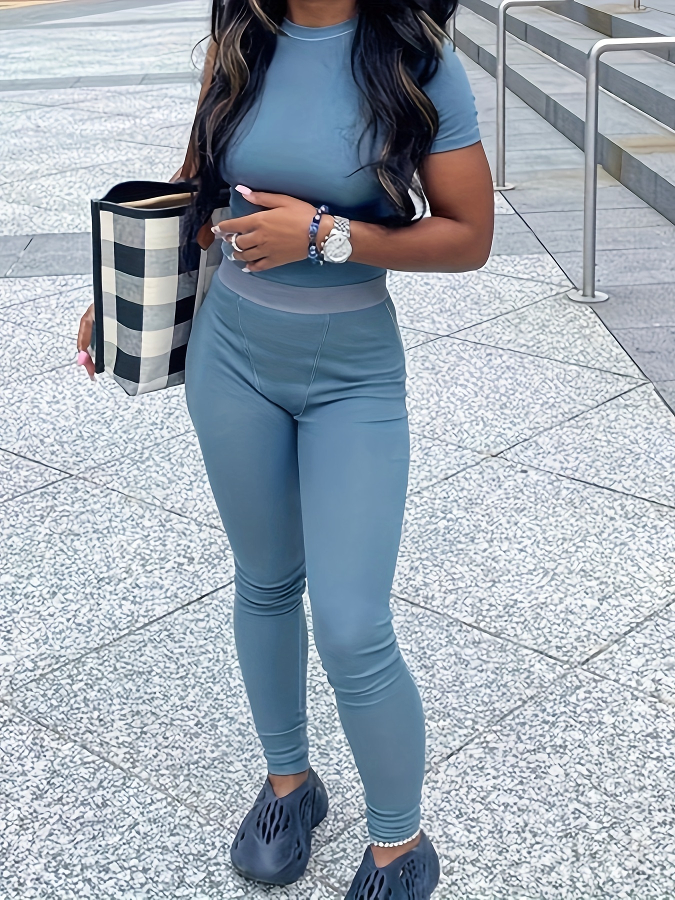 womens summer two piece outfit featuring a casual ribbed Temu