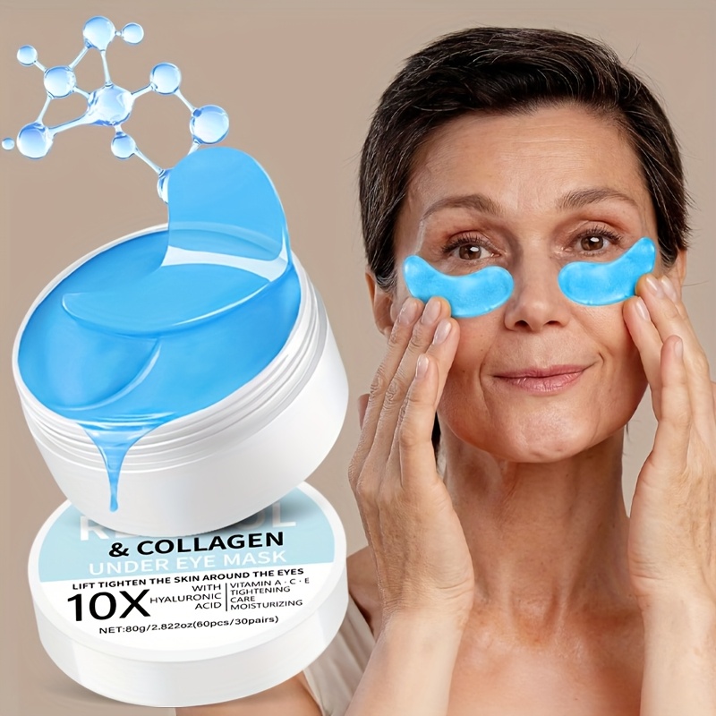 60pcs[Instant Lift Firm]Retinol&10x Collagen Eye mask-Instant Smooth out puffy eye Signs, under eye patches for puffy eyes, Dark circles, Wrinkles, moisturiz, reduced Dark circles/Wrinkles appear, Improved dull, loose, Swollen Signs, Dermatology Test