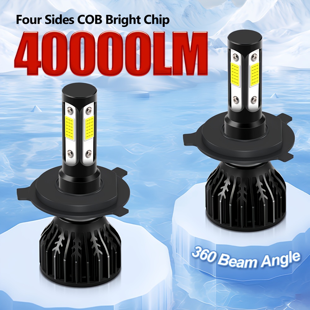 

9005/hb3 9006/hb4 9007 H4 H7 H11 H13 Car Headlights High Beam Low Beam, Super Bright 6000k White Light, 200w 40000lm/pair High Lumen, 4 Sides Cob Chip, Turbofan Built In Driver, 360 Beam Angle, 2pcs