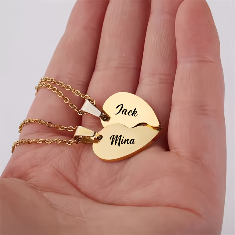 TEMU Personalized Heart-shaped Necklace, Love Combination Pendant, Custom Engraved Men's And Women's Accessories, Suitable For Mother's Day,