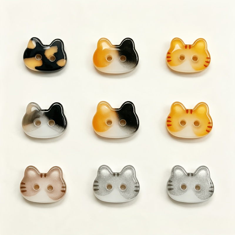 TEMU 9pcs Random Colors Mixed Cute Color-block Leopard Print Cat Head Irregular Buttons, Creative Irregular Shaped Hand Sewing Supplies, Suitable For