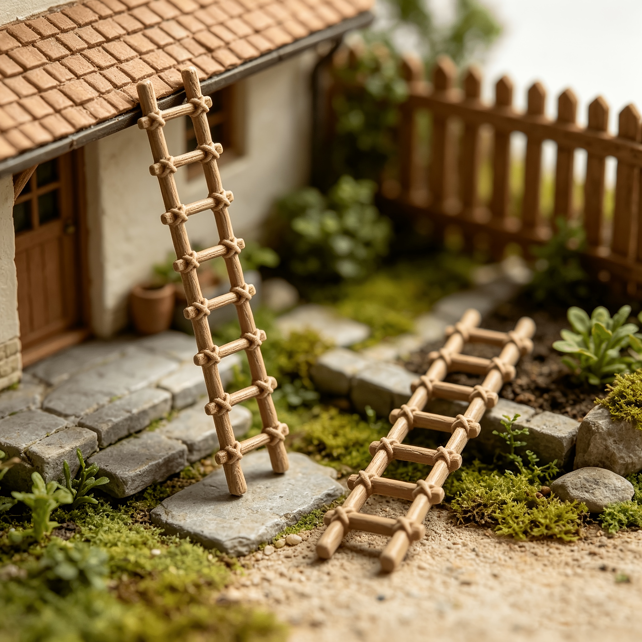 TEMU 2 piezas, de escalera de nodo cruzado en miniatura, Escalera de escalada para interior y exterior de casa de muñecas, Accesorios de escenario de