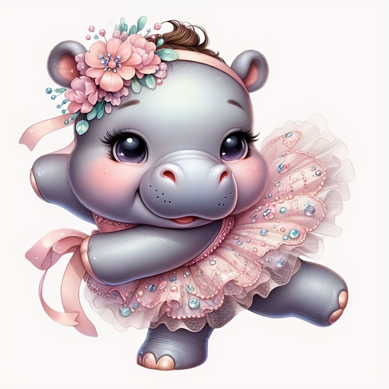 

1pc 30x30cm/11.8x11.8in Frameless Princess Hippo Diamond Art Painting Kit 5d Diamond Art Set Painting With Diamond Gems, Arts And Crafts For Home Wall Decor