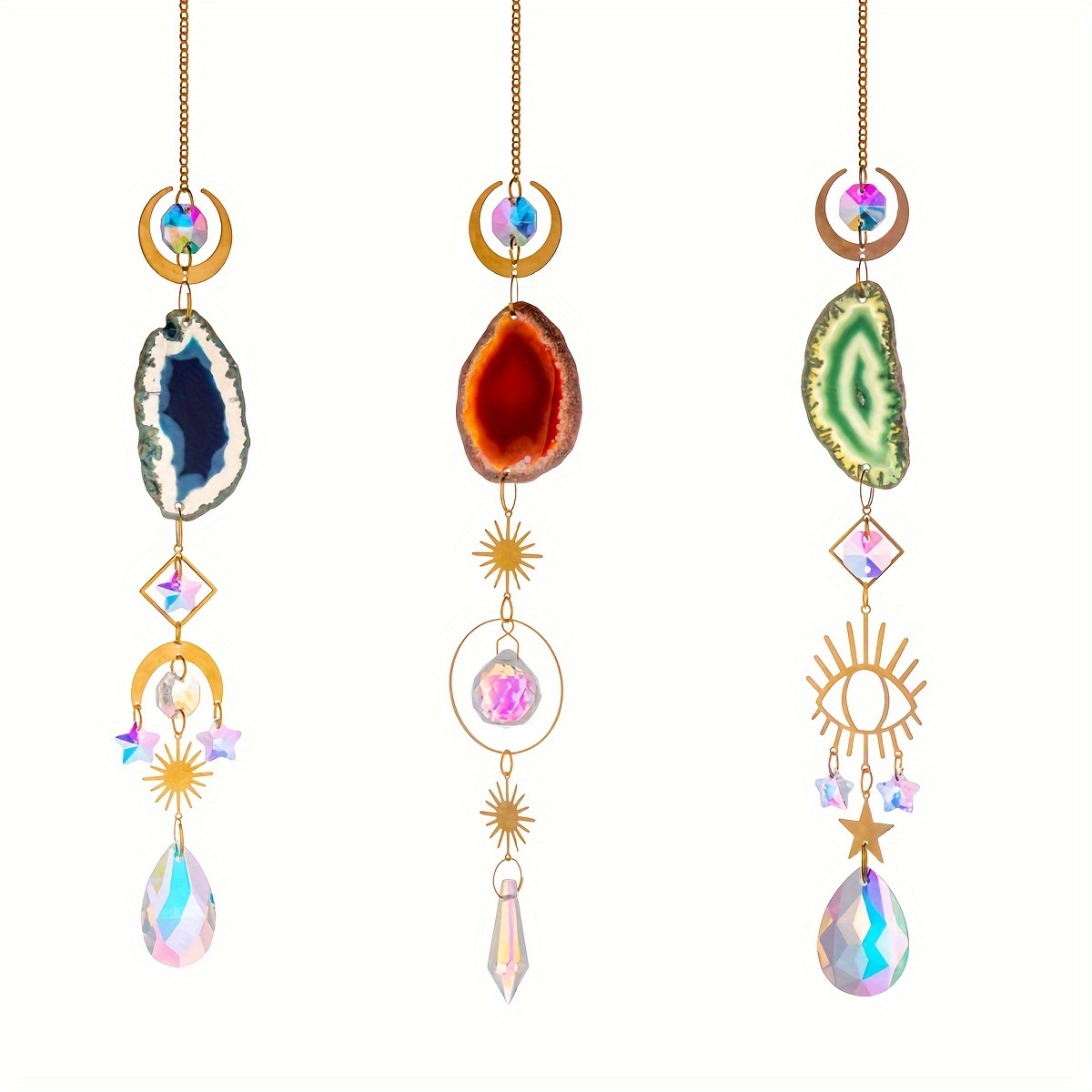 Vibrant Crystal Sun Catchers Dream Catchers with Prisms and Agate - Colorful Wind Chimes for Home Decor, Garden Ornaments, Car Hanging, and Gift Ideas_voghion.com