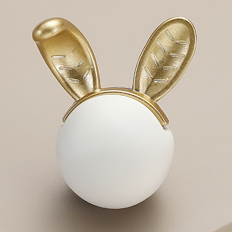 

1pc Bouton de Porte en Céramique Lapin avec Accents en de Zinc Doré - Mate, Inclut les Vis - Idéal pour Tiroirs, dans d'Enfants & Meubles