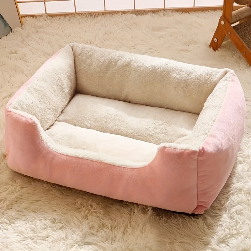 plush square pet bed beige brown soft fluffy cushioned mattress like interior   design easy clean polyester pad for cats small dogs rabbits guinea   indoor outdoor use in living room bedroom balcony ideal for apartments homes space saving square bed   durable fabric cat owners Product details 0