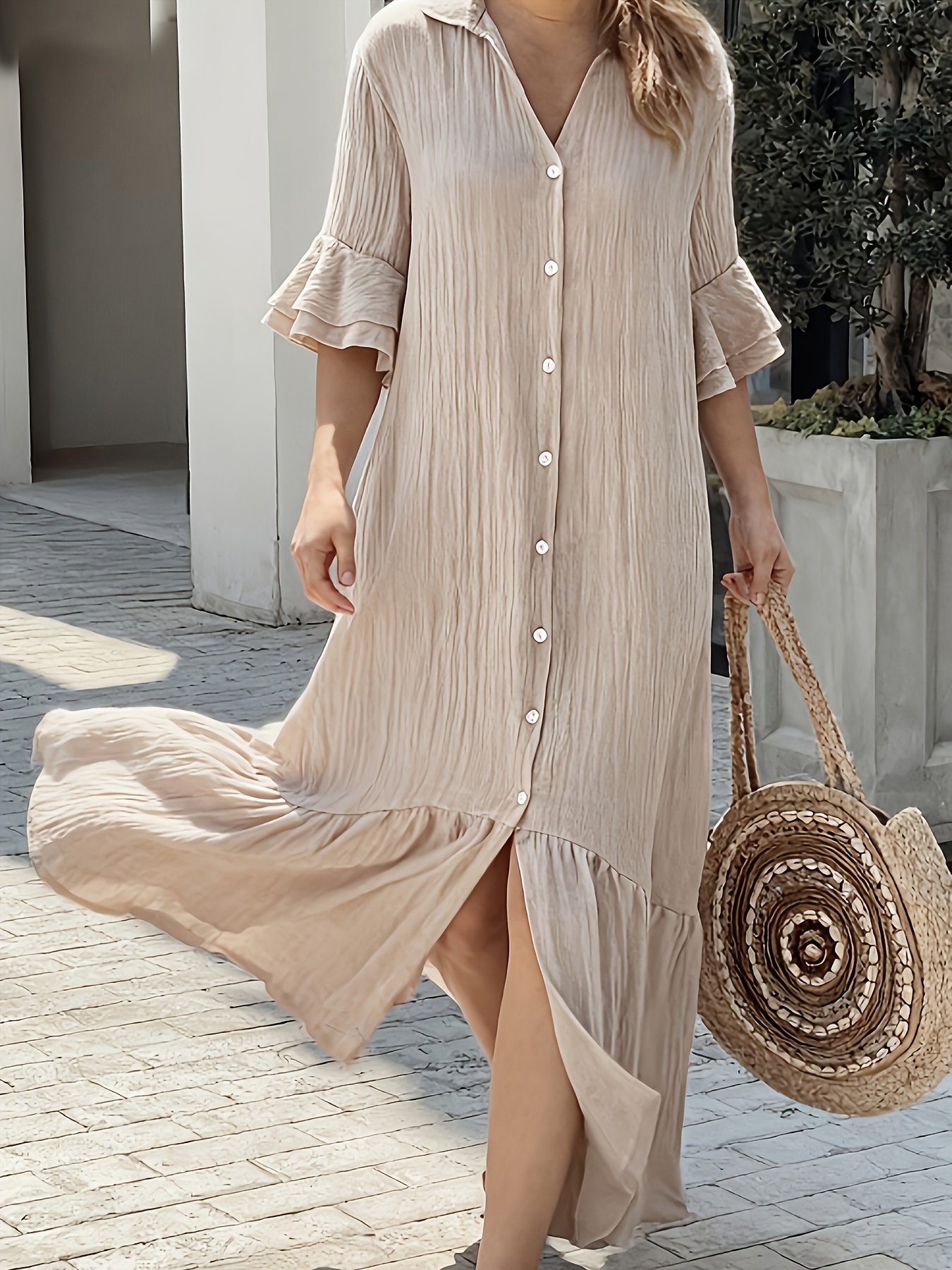 knee length dresses for ladies RORY Washed Linen Maxi Shirt Dress in Forest  Christina's Luxuries