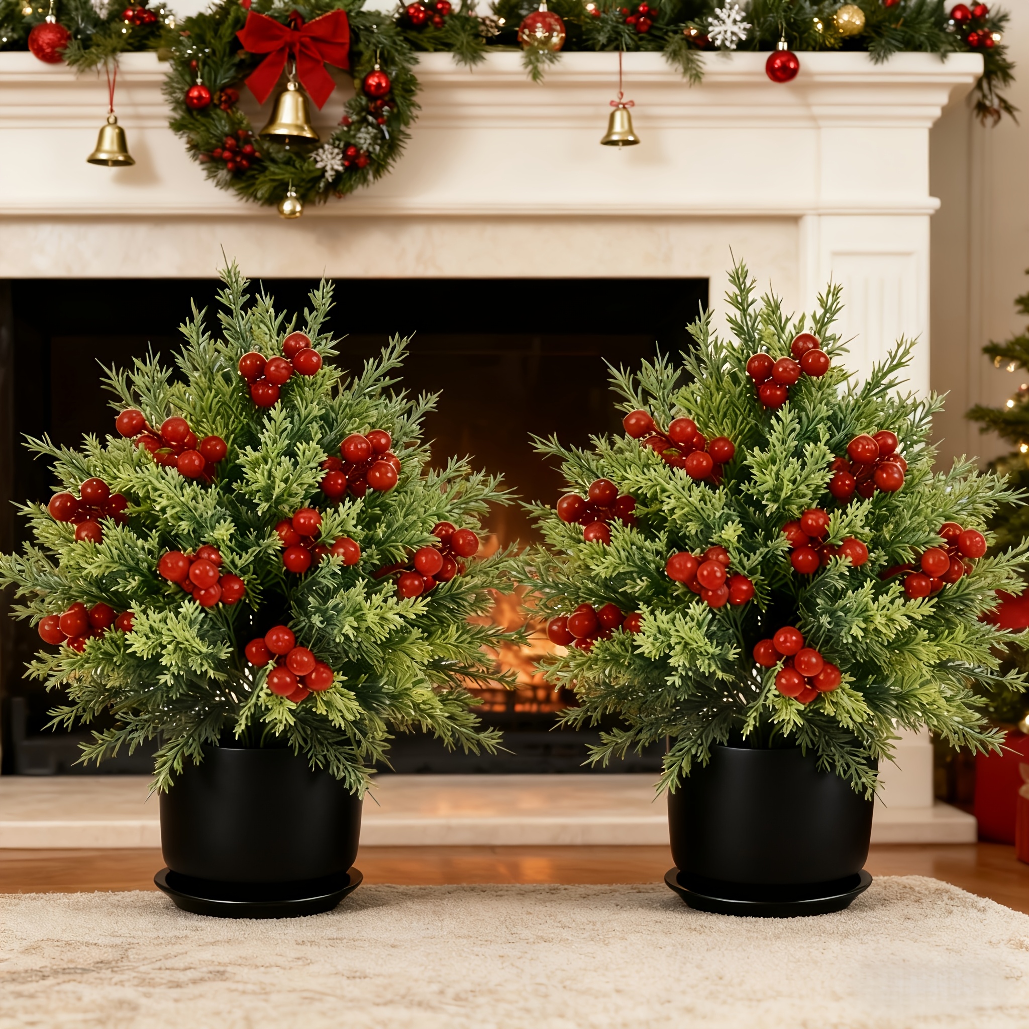 item picture two artificial   trees   with red berries featuring a base stake provide year round greenery for decoration suitable for gardens yards and doorways     artificial cedar shrubs are durable against  