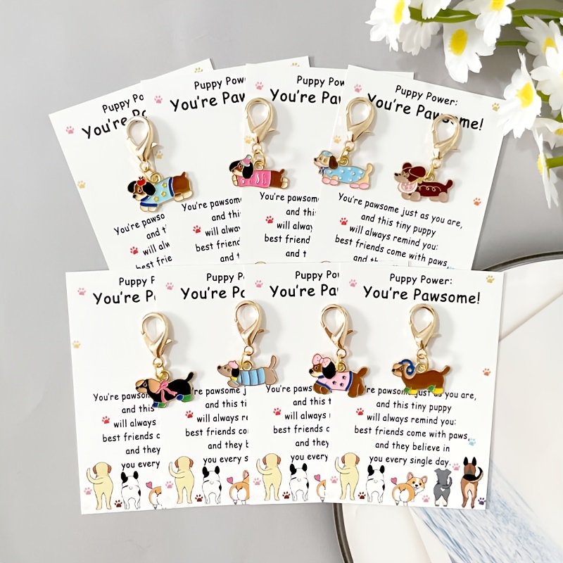 item picture 1 8 set cute dachshund keychain creative dog enamel charm animal themed keyring with inspirational motivational card bag car accessory birthday party graduation season back to   new years gift   for friends and pet dog