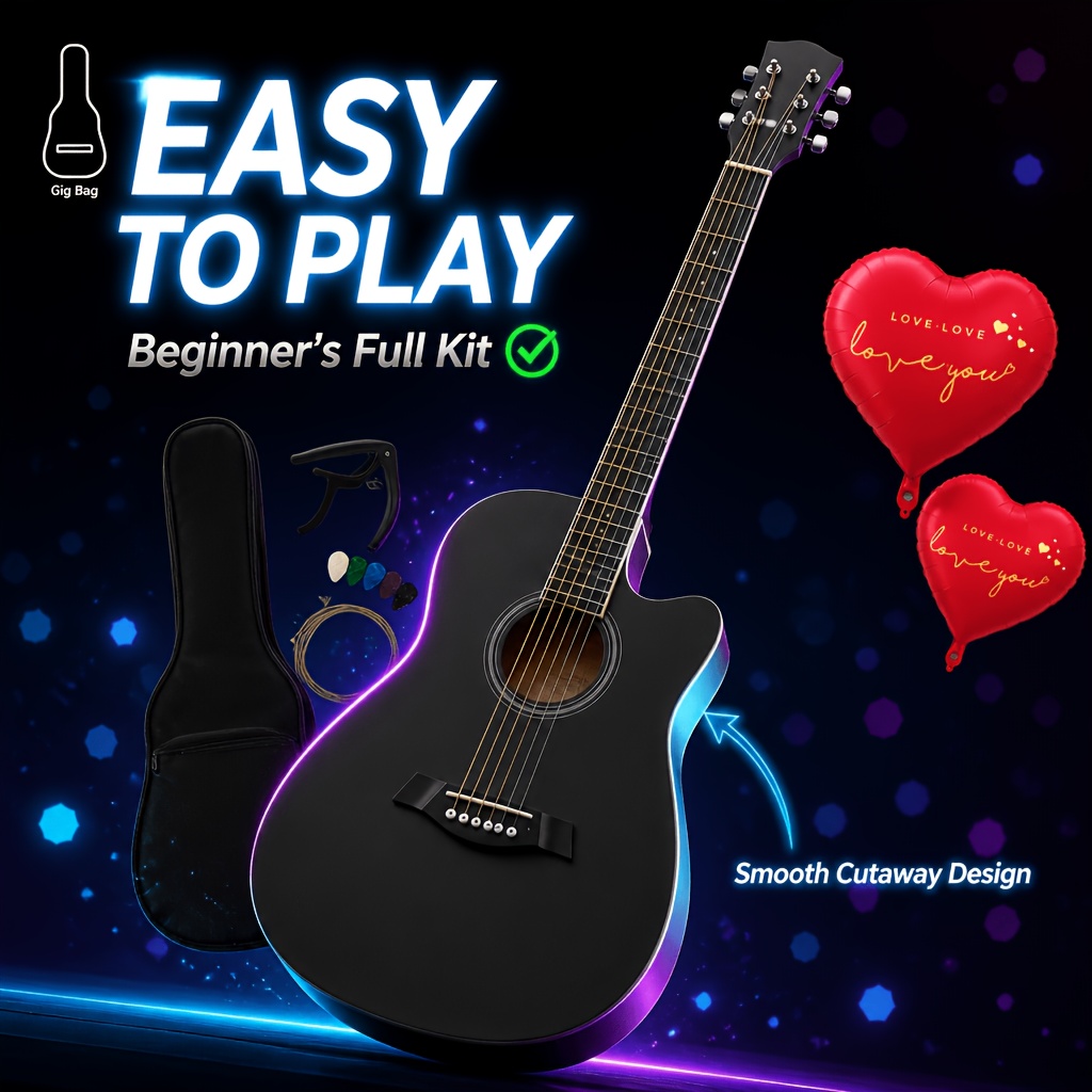 38 Inch Cutaway Acoustic Guitar&comma; Easy Fret P...
