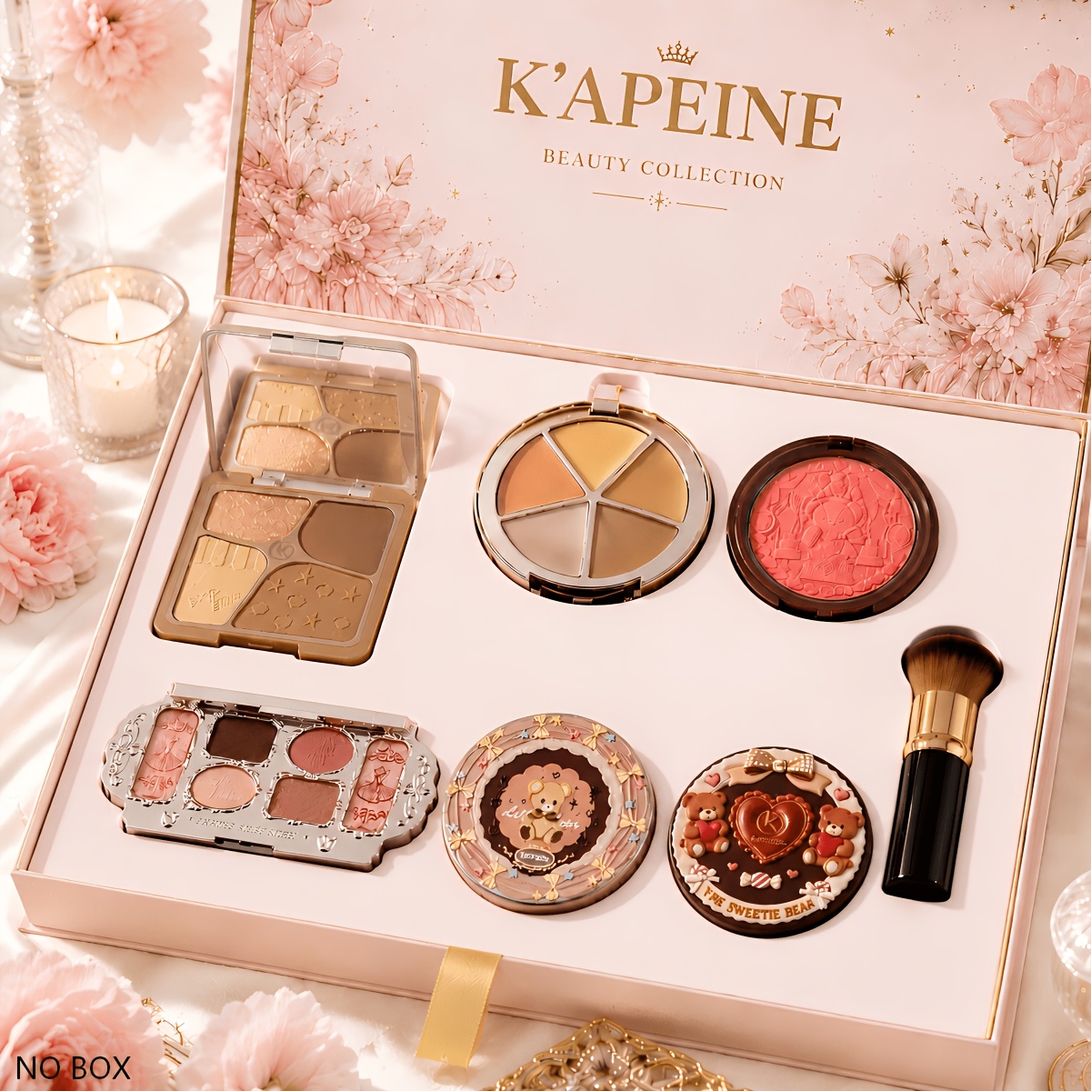 Image of K'apeine 5pcs Makeup Set, Eyeshadow Palette Blush Contour Kit With Makeup Brush, Shimmer Matte Eye Shadow Face Makeup Palette Set For Women