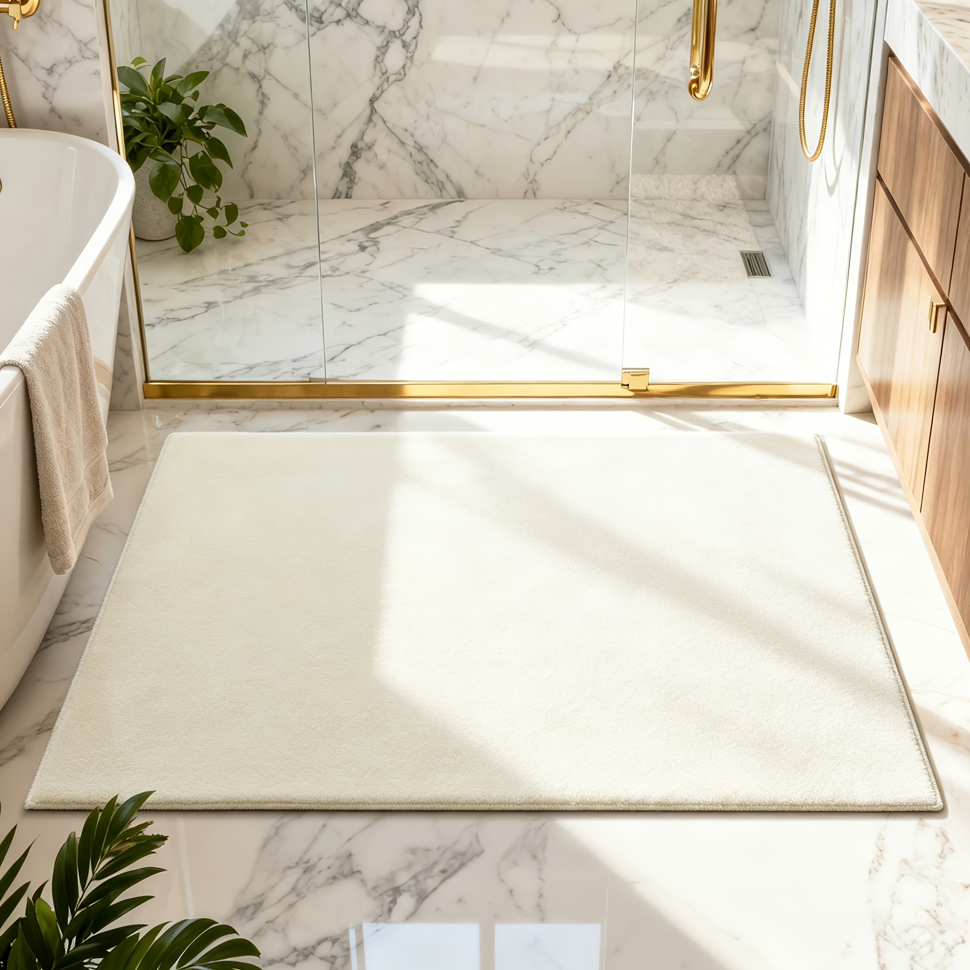 TEMU 1 tapis de bain haut de gamme en molleton de ultra- / Style moderne de luxe léger / Couleur unie unie polyvalente / Lavable en machine /
