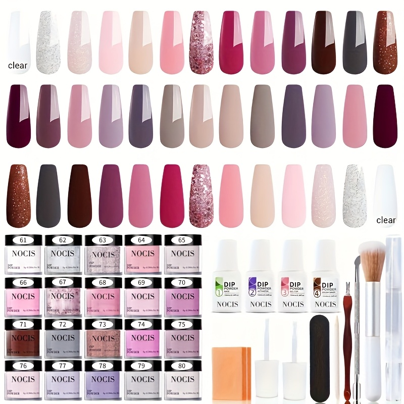 Image of 32pcs Dip Powder Nail Kit 20 Colors Glitter Nude Brown Pink White Gray Dip Powder Liquid Set With Top And Base Coat For French Nails Art Manicure Women Valentine's Gift.